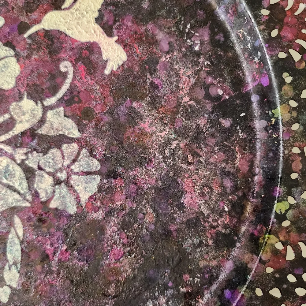 HANDCRAFTED Upcycled Metal Tray HANDPAINTED Tabletop Art Decor Floral Artwork